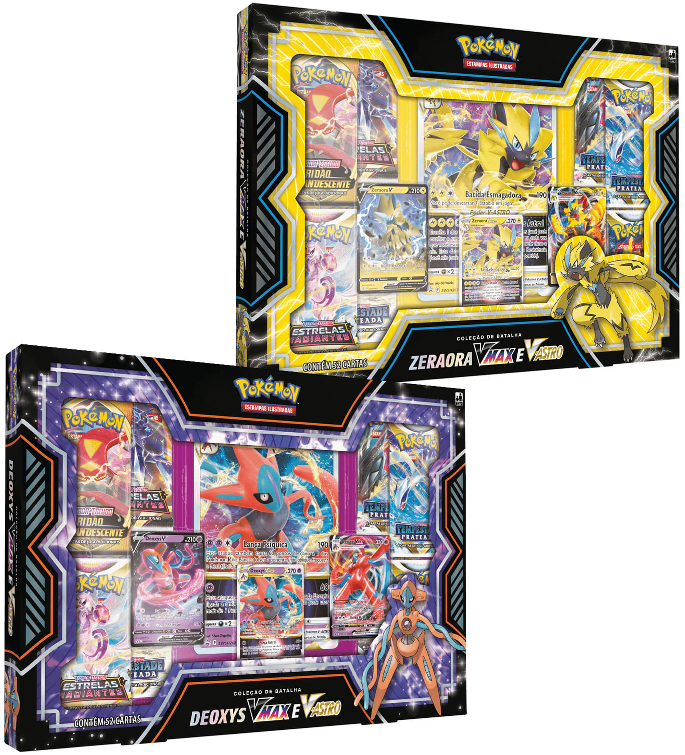 2 Box Pokémon Coleção De Batalha Deoxys E Zeraora Vmax E V-astro